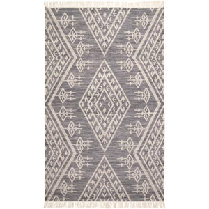 HomeRoots 9' Handmade Wool Geometric Dhurrie Area Rug in Gray, Ivory & Blue – Elegant Flatweave Design 9' X 12' 511992