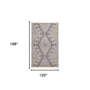 HomeRoots 9' Handmade Wool Geometric Dhurrie Area Rug in Gray, Ivory & Blue – Elegant Flatweave Design 10' X 14' 511993
