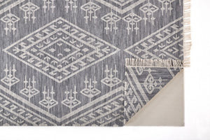 HomeRoots 9' Handmade Wool Geometric Dhurrie Area Rug in Gray, Ivory & Blue – Elegant Flatweave Design 10' X 14' 511993