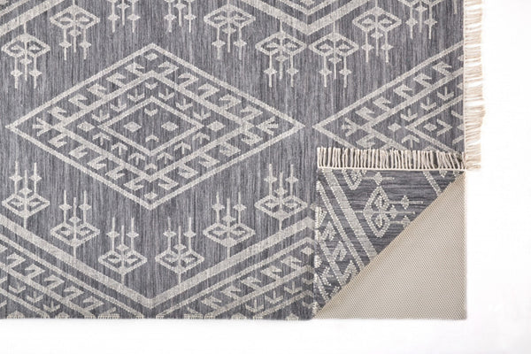 HomeRoots 9' Handmade Wool Geometric Dhurrie Area Rug in Gray, Ivory & Blue – Elegant Flatweave Design 10' X 14' 511993