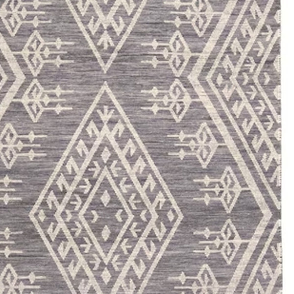 HomeRoots 9' Handmade Wool Geometric Dhurrie Area Rug in Gray, Ivory & Blue – Elegant Flatweave Design 10' X 14' 511993