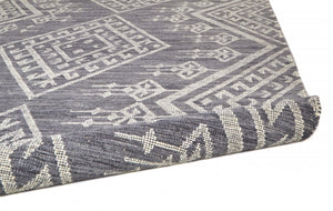 HomeRoots 9' Handmade Wool Geometric Dhurrie Area Rug in Gray, Ivory & Blue – Elegant Flatweave Design 10' X 14' 511993