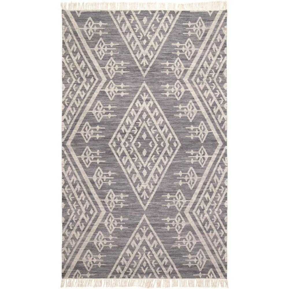 HomeRoots 9' Handmade Wool Geometric Dhurrie Area Rug in Gray, Ivory & Blue – Elegant Flatweave Design 10' X 14' 511993