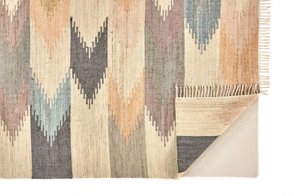 Homeroots 9' X 12' Tan Blue And Orange Geometric Dhurrie Flatweave Handmade Area Rug With Fringe  Jute 511996