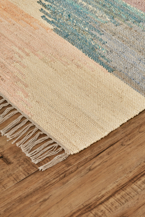 Homeroots 10' X 14' Tan Blue And Orange Geometric Dhurrie Flatweave Handmade Area Rug With Fringe  Jute 511997