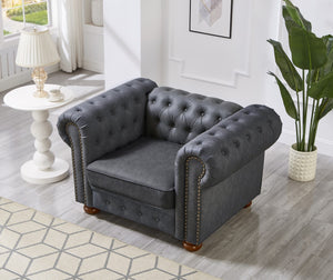 English Elm Classic Chesterfield Sofa Chair For Living Room Grey Faux Leather