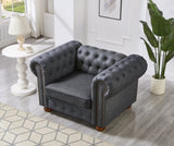 Grey Faux Leather Chesterfield Sofa Chair - Sturdy, Stylish, Easy Assembly