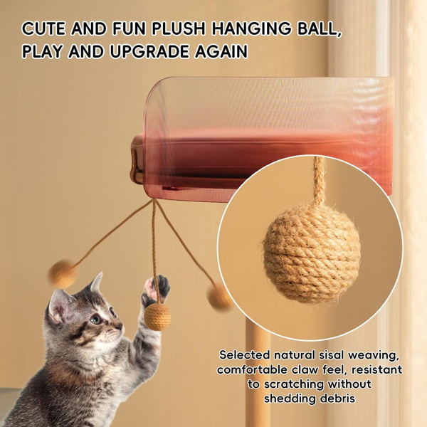 English Elm Geometric Cat Tower Oak Veneer Rubberwood Sisal Chenille Acrylic Pod Modern Home W3136P445672