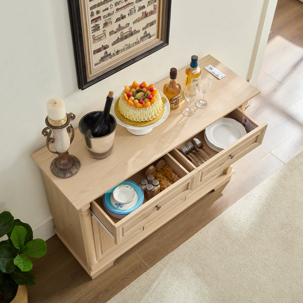 English Elm Farmhouse Large Wooden Storage Cabinet - Roman Column Style, Versatile Coffee Bar & Wine Cooler W2393P300542
