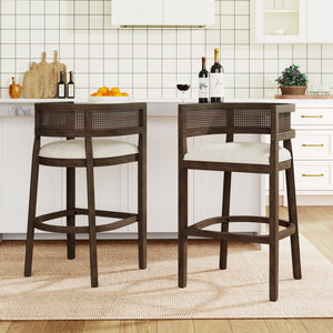 English Elm Christopher Knight Home® - Wood Upholstered Arm Bar Stools Set Of 2 - Beige & Walnut, Stylish Comfort For Modern Dining Spaces N771P265581T