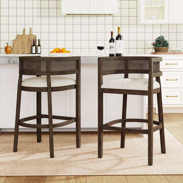 English Elm Christopher Knight Home® - Wood Upholstered Arm Bar Stools Set Of 2 - Beige & Walnut, Stylish Comfort For Modern Dining Spaces N771P265581T