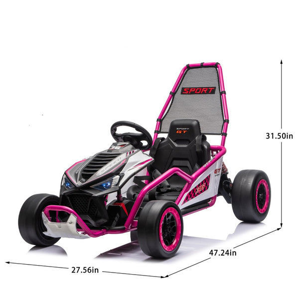 English Elm 24v Dual Motor Kids Go Kart with Drift Mode Roll Cage and Rear Suspension Ages 6 to 12 Rose Pink W1578P454058