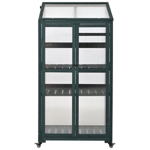 English Elm Topmax Fir Wood Portable Greenhouse with Polycarbonate Panels Adjustable Shelves and Casters N717P221494F
