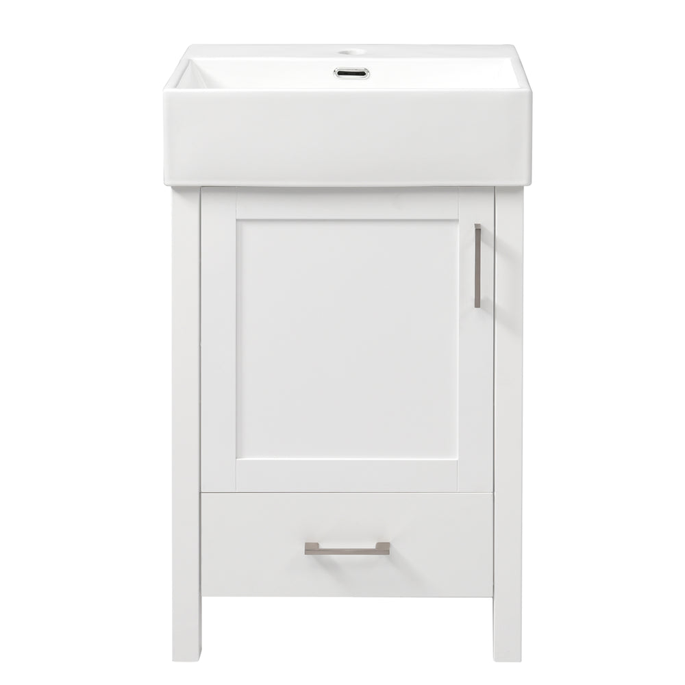 English Elm 20.28'' 20.28" Modern Bathroom Vanity with Ceramic Sink, Solid Wood Frame, Soft-Close Drawer & Cabinet - Space-Saving Design White N729P277755K