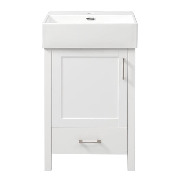 English Elm 20.28'' 20.28" Modern Bathroom Vanity with Ceramic Sink, Solid Wood Frame, Soft-Close Drawer & Cabinet - Space-Saving Design White N729P277755K