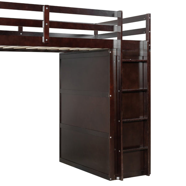 English Elm Twin Loft Bed with Built-in Desk Wardrobe and Drawers Solid Pine Space Saver Espresso LT000301AAP-2
