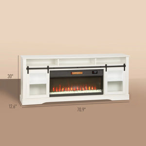 English Elm Tv Console with Electric Fireplace Mdf Steel Frame Glass Cabinet Media Storage White T3971S00088
