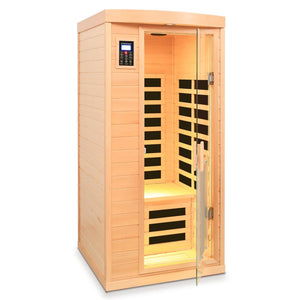 English Elm Low Emf Hemlock Wood Far Infrared Single Sauna with Glass Door and Bluetooth Audio W632S00028