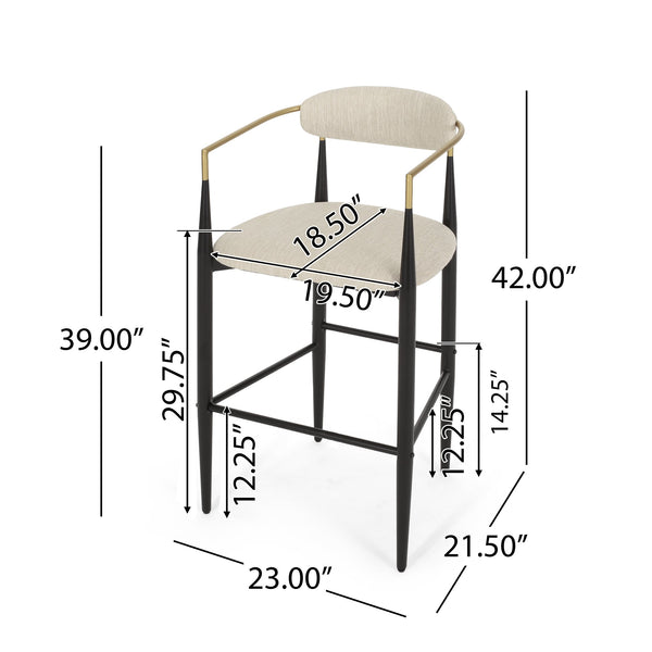 English Elm Christopher Knight Home® - Barstools Set Of 2 – Modern Upholstered Stools With Back Support & Durable Iron Legs For Kitchen Use N779P248198B