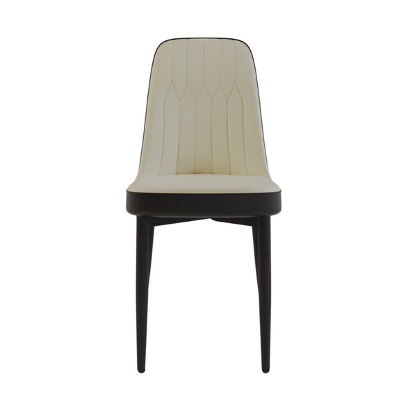 English Elm A Set of Four Mid-century Pu Leather Dining Chairs with Cushioned Seats Metal Legs W2189S00829