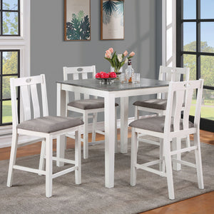 English Elm White 5pc Counter Height Dining Set with Two-Tone Gray Linen Seats, Solid Wood Table & Keyhole Chairs B011P230002