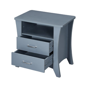 English Elm Nightstand with Curved Trim and Open Top Shelf, 2 Drawers in Gray with Silver Bar Pulls — Stylish Storage B016P256528