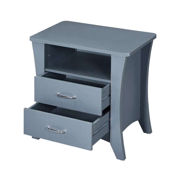 English Elm Nightstand with Curved Trim and Open Top Shelf, 2 Drawers in Gray with Silver Bar Pulls — Stylish Storage B016P256528