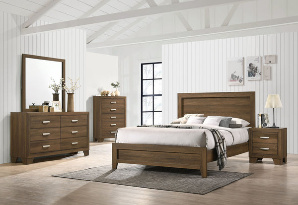 English Elm Oak Eastern King Panel Bed with Elevated Headboard, 12 Slats for Support & Airflow, Tapered Legs B062P208993