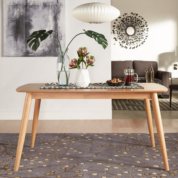 Arne 60 Inch Rectangular Dining Table with Mid-century Tapered Legs and Natural Grain
