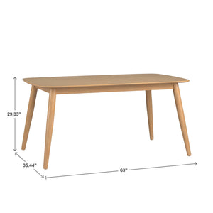 Arne 66 Inch Rectangular Mid-century Dining Table with Veneer Top and Tapered Legs