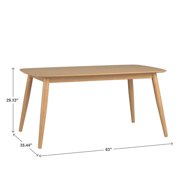 Arne 66 Inch Rectangular Mid-century Dining Table with Veneer Top and Tapered Legs