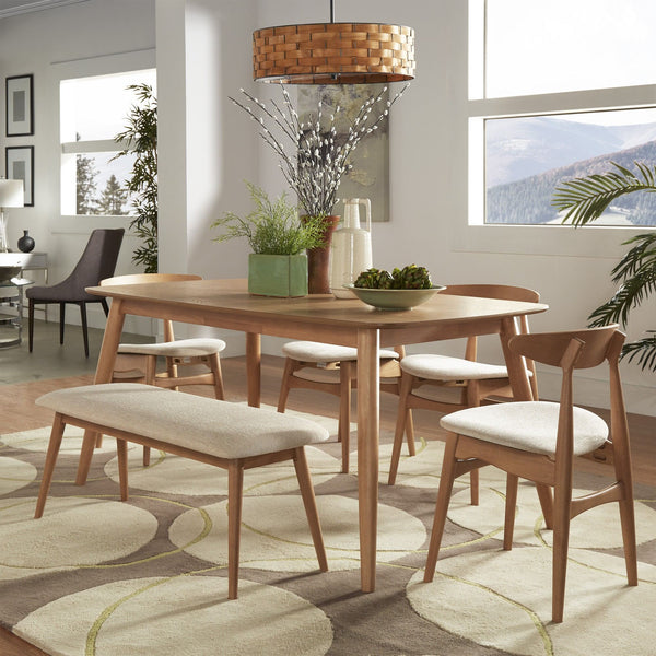 Arne 66 Inch Rectangular Mid-century Dining Table with Veneer Top and Tapered Legs