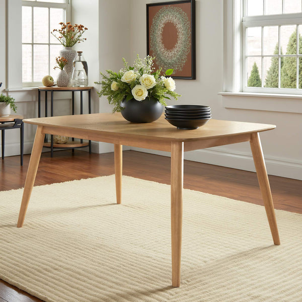 Arne 66 Inch Rectangular Mid-century Dining Table with Veneer Top and Tapered Legs
