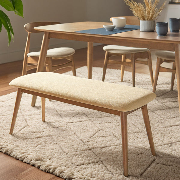 Arne Mid-century Upholstered Foam Cushion Bench Tapered Rubberwood Legs Entryway Seating