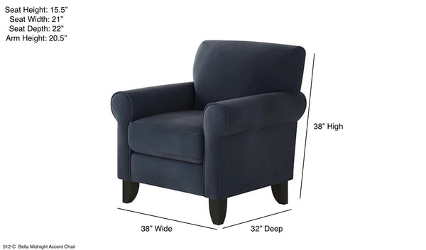 Fusion Bella Midnight Accent Chair – Elegant Design With Sloped Arms, Durable Fabric & Coffee Finish Legs Blue W ,100% Polyester 512-c  Bella Midnight Accent Chair