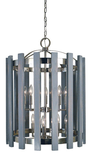 Framburg 10-light Arcadia Dining Chandelier - Contemporary Design With Rustic Wood Accents, Made In Usa Polished Nickel Metal 5120 Pn