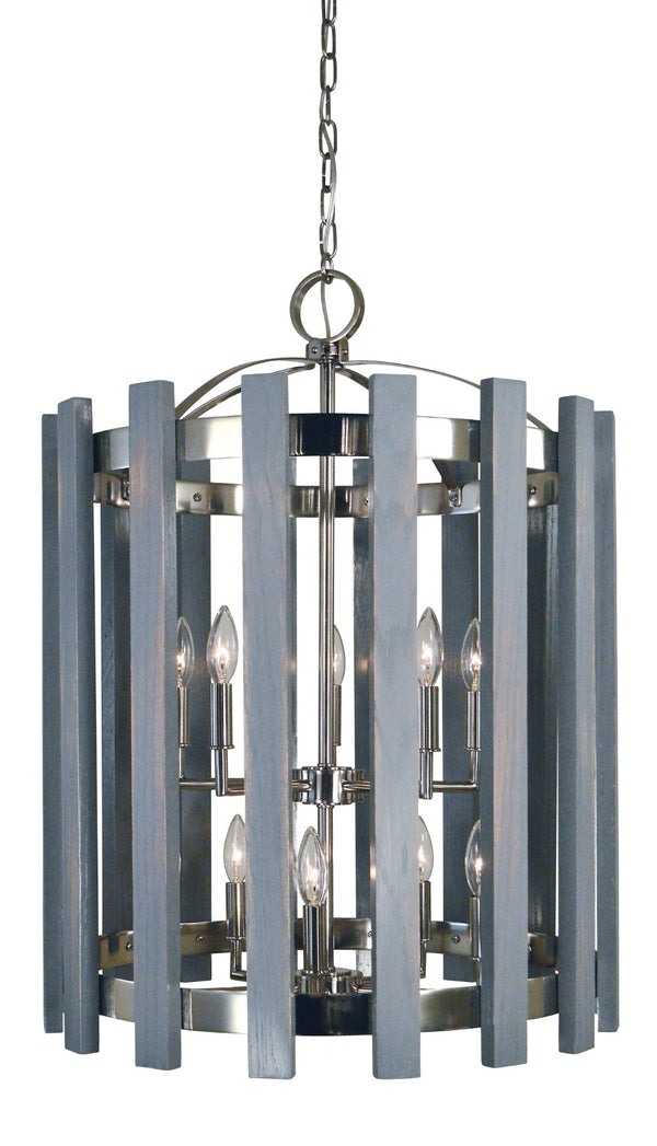 Framburg 10-light Arcadia Dining Chandelier - Contemporary Design With Rustic Wood Accents, Made In Usa Polished Nickel Metal 5120 Pn