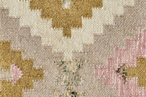 HomeRoots 10' Handmade Wool Geometric Dhurrie Area Rug in Pink Gold and Taupe with Fringed Edges, Ideal for Home 10' X 14' 512002