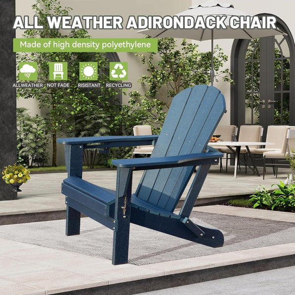 English Elm Adirondack Hdpe Folding Chair Set Outdoor Patio Fire Pit Seating with Cup Holder W1859P453273