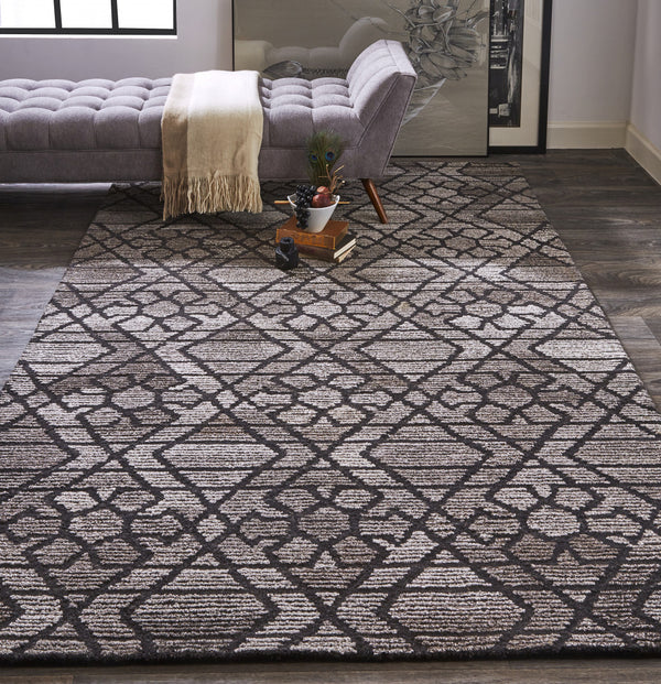Homeroots 10' X 14' Black And Taupe Wool Paisley Hand Tufted Area Rug  Wool 512008