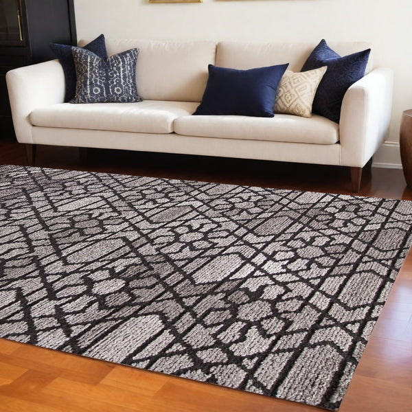 Homeroots 10' X 14' Black And Taupe Wool Paisley Hand Tufted Area Rug  Wool 512008