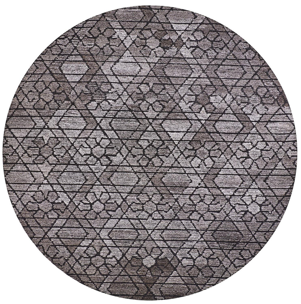 Homeroots 8' Black And Taupe Round Wool Paisley Hand Tufted Area Rug  Wool 512009