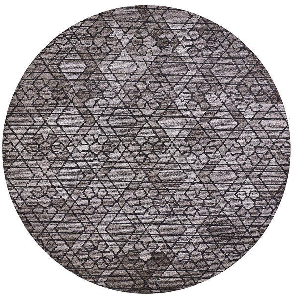 Homeroots 8' Black And Taupe Round Wool Paisley Hand Tufted Area Rug  Wool 512009