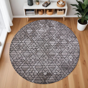 Homeroots 8' Black And Taupe Round Wool Paisley Hand Tufted Area Rug  Wool 512009