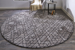 Homeroots 8' Black And Taupe Round Wool Paisley Hand Tufted Area Rug  Wool 512009