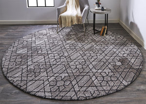 Homeroots 10' Black And Taupe Round Wool Paisley Hand Tufted Area Rug  Wool 512010