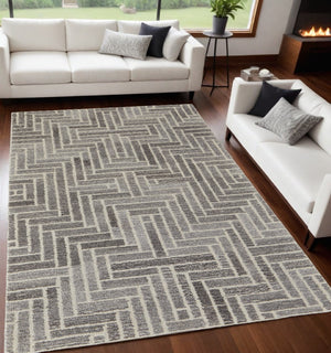 HomeRoots 5' Hand-Tufted Wool Area Rug with Modern Tan and Gray Geometric Design for Cozy Contemporary Spaces 5' X 8' 512013
