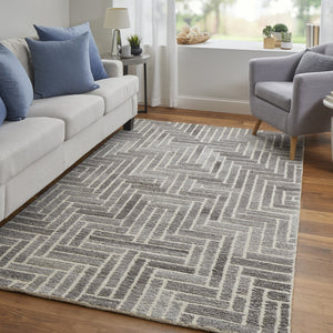 HomeRoots 5' Hand-Tufted Wool Area Rug with Modern Tan and Gray Geometric Design for Cozy Contemporary Spaces 5' X 8' 512013