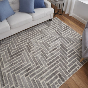 HomeRoots 5' Hand-Tufted Wool Area Rug with Modern Tan and Gray Geometric Design for Cozy Contemporary Spaces 5' X 8' 512013