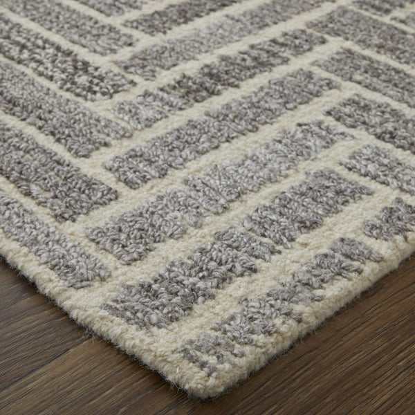 HomeRoots 5' Hand-Tufted Wool Area Rug with Modern Tan and Gray Geometric Design for Cozy Contemporary Spaces 5' X 8' 512013